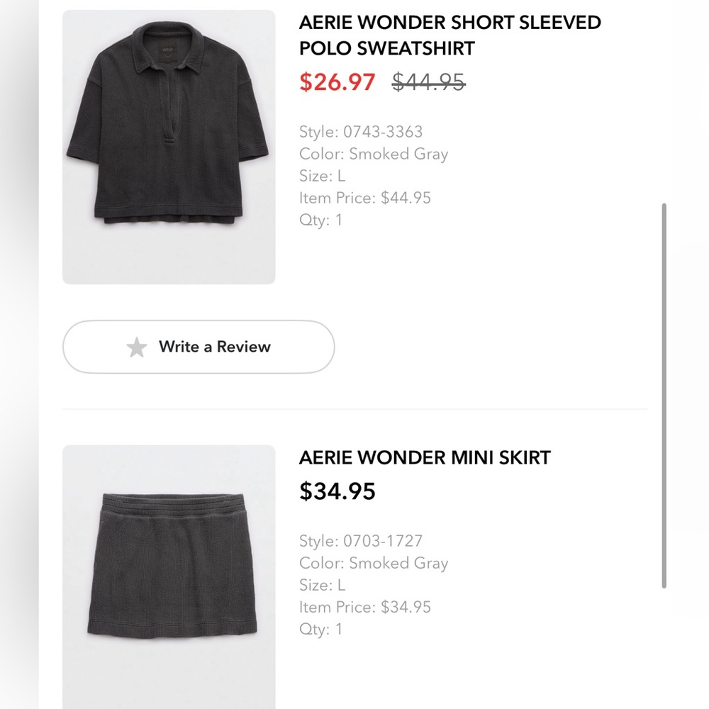Matching Set Aerie Wonder Short Sleeve Polo Sweatshirt & Mini Skirt